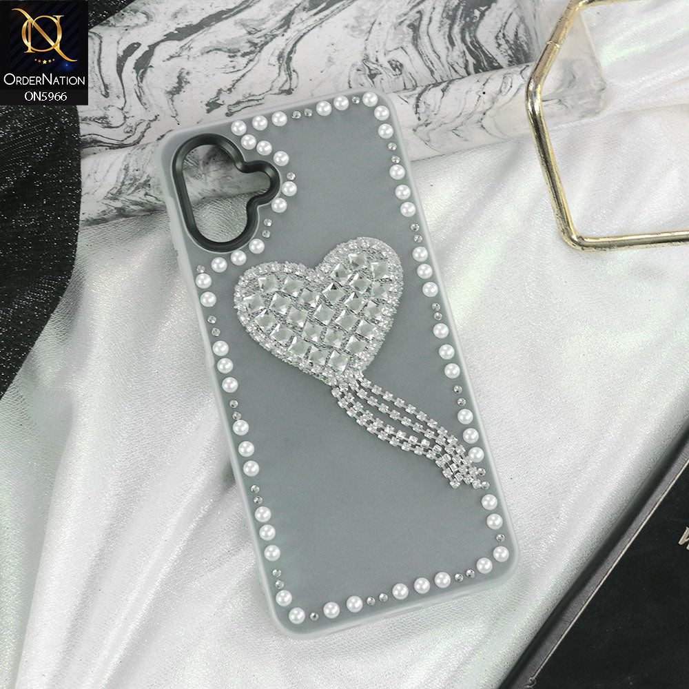 Samsung Galaxy A07 4G Cover - Black -  Stuninng Pearls And Heart Shaped RhineStones Hard Case With Double Protective Layers
