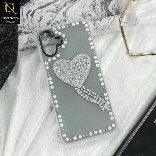 Samsung Galaxy F07 Cover - Black -  Stuninng Pearls And Heart Shaped RhineStones Hard Case With Double Protective Layers