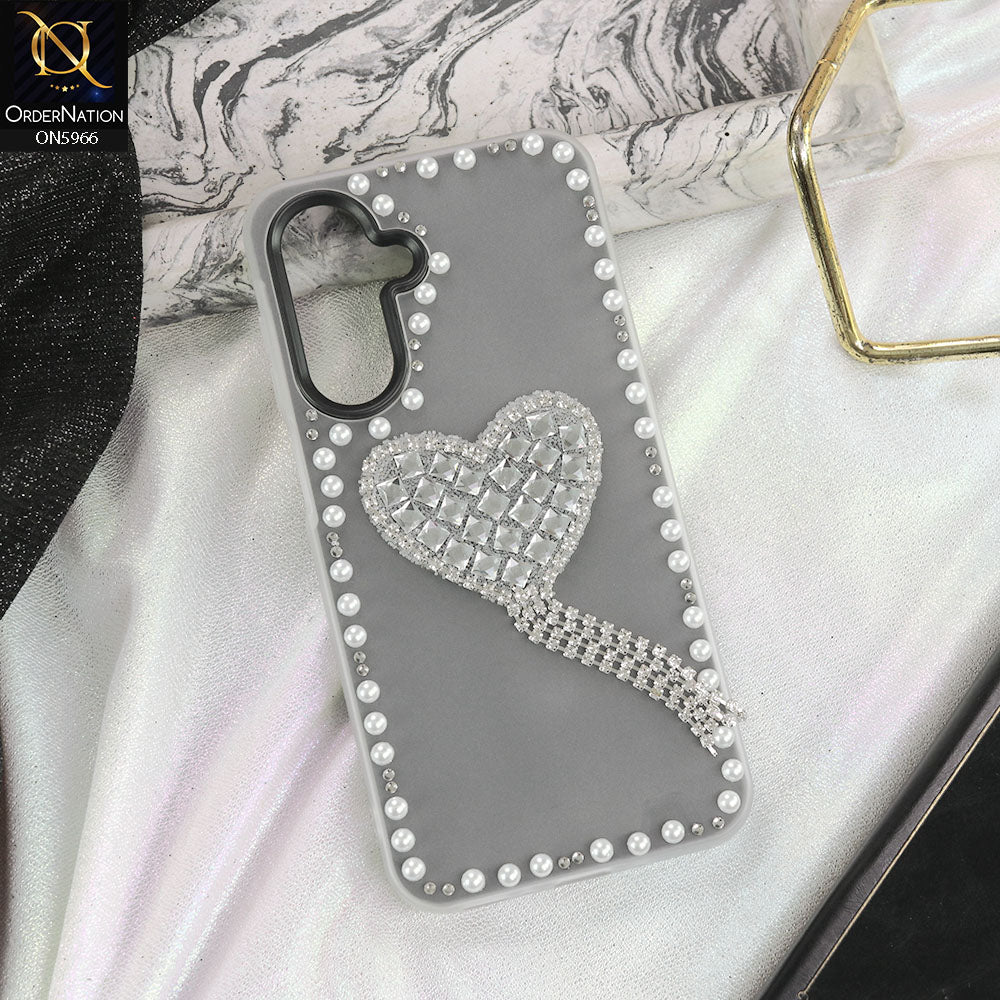 Samsung Galaxy A16 Cover - Black -  Stuninng Pearls And Heart Shaped RhineStones Hard Case With Double Protective Layers