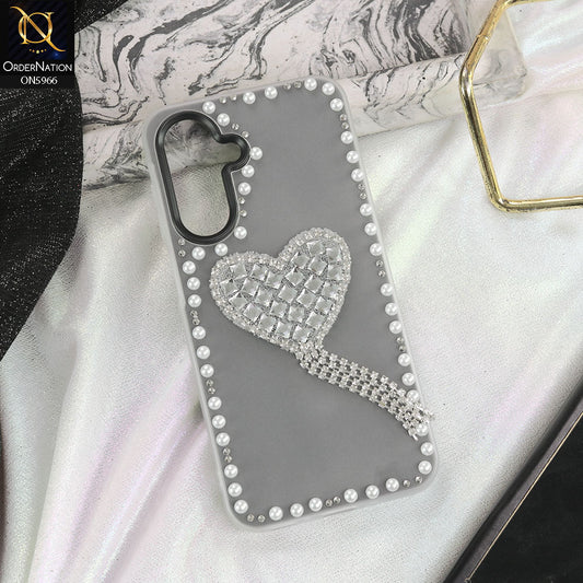 Samsung Galaxy A16 Cover - Black -  Stuninng Pearls And Heart Shaped RhineStones Hard Case With Double Protective Layers