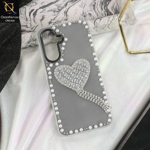 Samsung Galaxy F17 Cover - Black -  Stuninng Pearls And Heart Shaped RhineStones Hard Case With Double Protective Layers