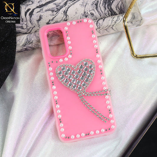 Samsung Galaxy A32 Cover - Pink -  Stuninng Pearls And Heart Shaped RhineStones Hard Case With Double Protective Layers