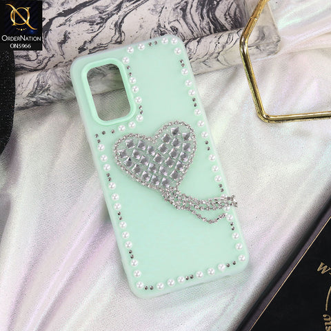 Samsung Galaxy A32 Cover - Sea green -  Stuninng Pearls And Heart Shaped RhineStones Hard Case With Double Protective Layers