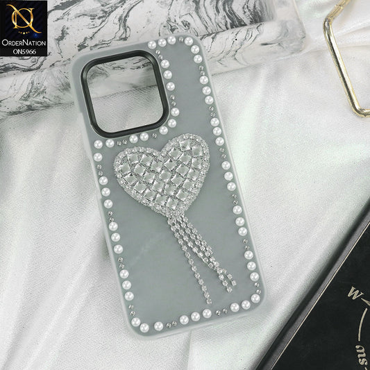 Realme 12 4G Cover - Black -  Stuninng Pearls And Heart Shaped RhineStones Hard Case With Double Protective Layers
