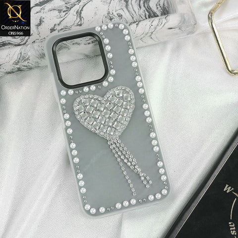 Realme Narzo 70 Cover - Black -  Stuninng Pearls And Heart Shaped RhineStones Hard Case With Double Protective Layers