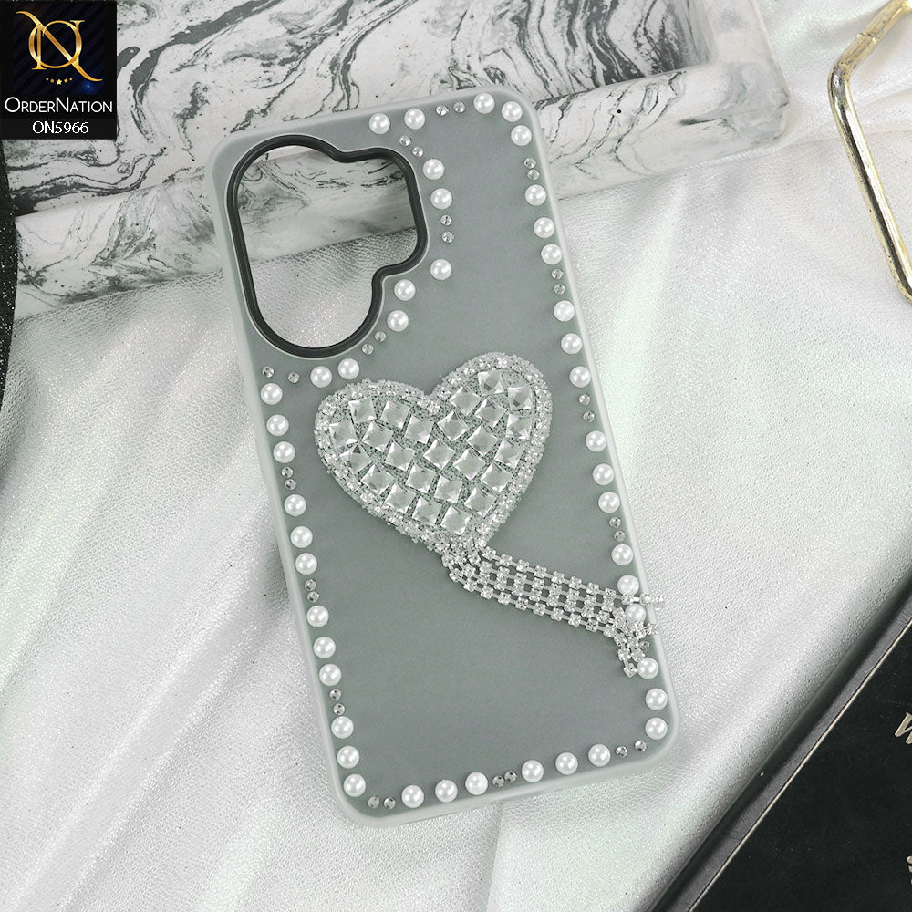 Vivo V60 Cover - Black -  Stuninng Pearls And Heart Shaped RhineStones Hard Case With Double Protective Layers