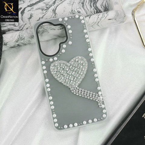 Vivo V60 Cover - Black -  Stuninng Pearls And Heart Shaped RhineStones Hard Case With Double Protective Layers