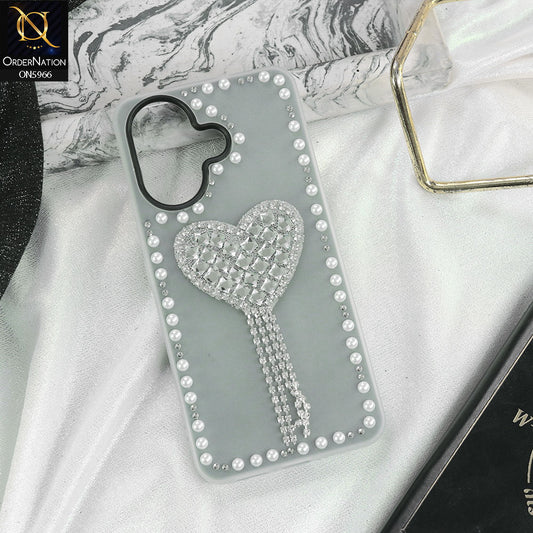 Vivo V60 Lite 5G Cover - Black -  Stuninng Pearls And Heart Shaped RhineStones Hard Case With Double Protective Layers