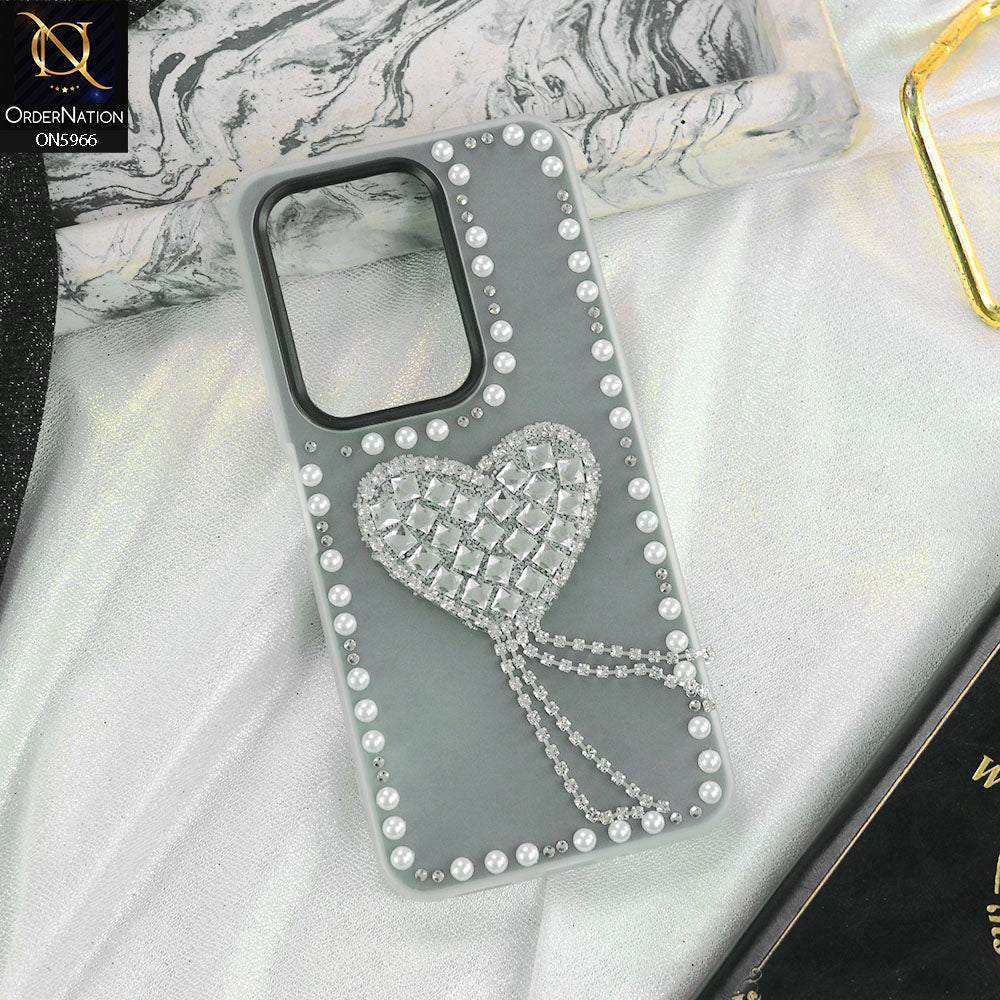 Vivo Y29 4G Cover - Black -  Stuninng Pearls And Heart Shaped RhineStones Hard Case With Double Protective Layers