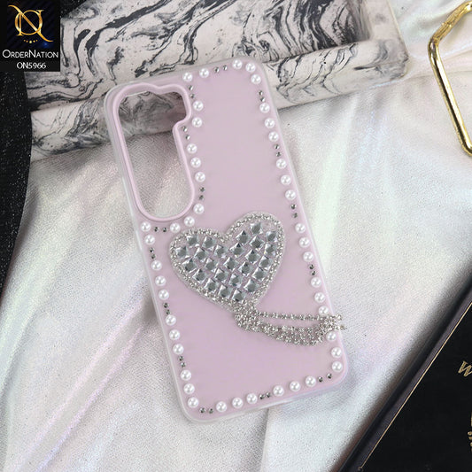Vivo Y300 Cover - Purple -  Stuninng Pearls And Heart Shaped RhineStones Hard Case With Double Protective Layers