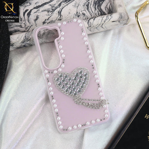 Vivo Y300 Cover - Purple -  Stuninng Pearls And Heart Shaped RhineStones Hard Case With Double Protective Layers