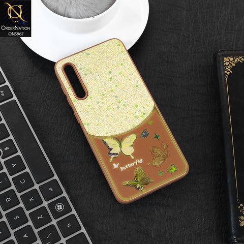 Samsung Galaxy A30s Cover - Brown -  New Trendy Butterfly Moeity Glitter Soft Borders Shiny Case