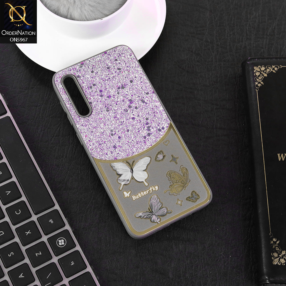 Samsung Galaxy A50 Cover - Gray -  New Trendy Butterfly Moeity Glitter Soft Borders Shiny Case