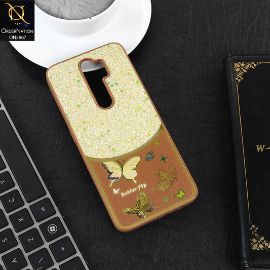 Oppo A9 2020 Cover - Brown -  New Trendy Butterfly Moeity Glitter Soft Borders Shiny Case