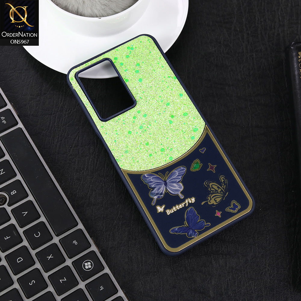 Oppo A57s Cover - Blue -  New Trendy Butterfly Moeity Glitter Soft Borders Shiny Case