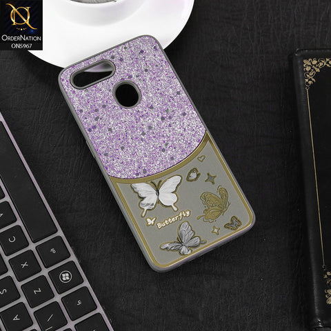 Oppo A7 Cover - Gray -  New Trendy Butterfly Moeity Glitter Soft Borders Shiny Case
