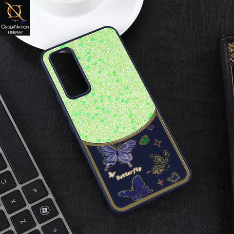 Vivo Y20s Cover - Blue -  New Trendy Butterfly Moeity Glitter Soft Borders Shiny Case