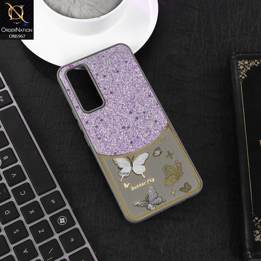 Tecno Camon 18T Cover - Gray -  New Trendy Butterfly Moeity Glitter Soft Borders Shiny Case