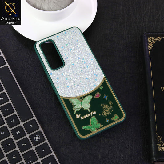 Vivo Y20 Cover - Green -  New Trendy Butterfly Moeity Glitter Soft Borders Shiny Case