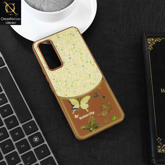 Vivo Y20 Cover - Brown -  New Trendy Butterfly Moeity Glitter Soft Borders Shiny Case