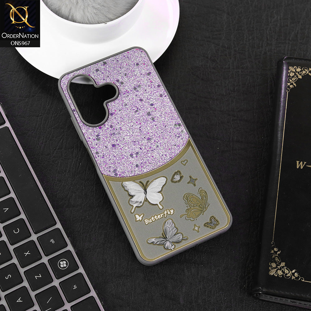 Infinix Hot 30i Cover - Gray -  New Trendy Butterfly Moeity Glitter Soft Borders Shiny Case