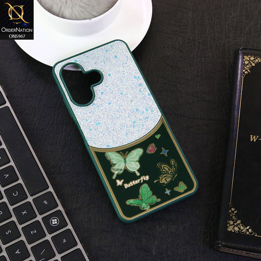Infinix Hot 30i Cover - Green -  New Trendy Butterfly Moeity Glitter Soft Borders Shiny Case