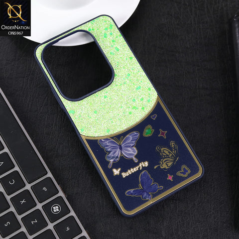 Infinix Hot 40 Cover - Blue -  New Trendy Butterfly Moeity Glitter Soft Borders Shiny Case