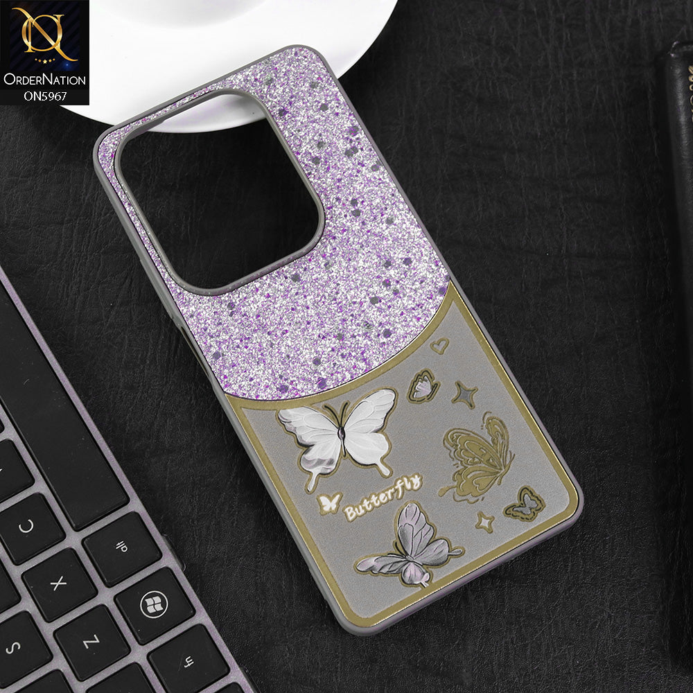 Infinix Hot 40 Cover - Gray -  New Trendy Butterfly Moeity Glitter Soft Borders Shiny Case