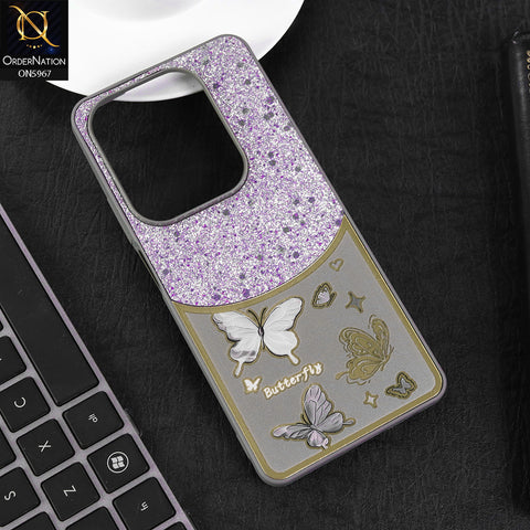Infinix Hot 40 Cover - Gray -  New Trendy Butterfly Moeity Glitter Soft Borders Shiny Case