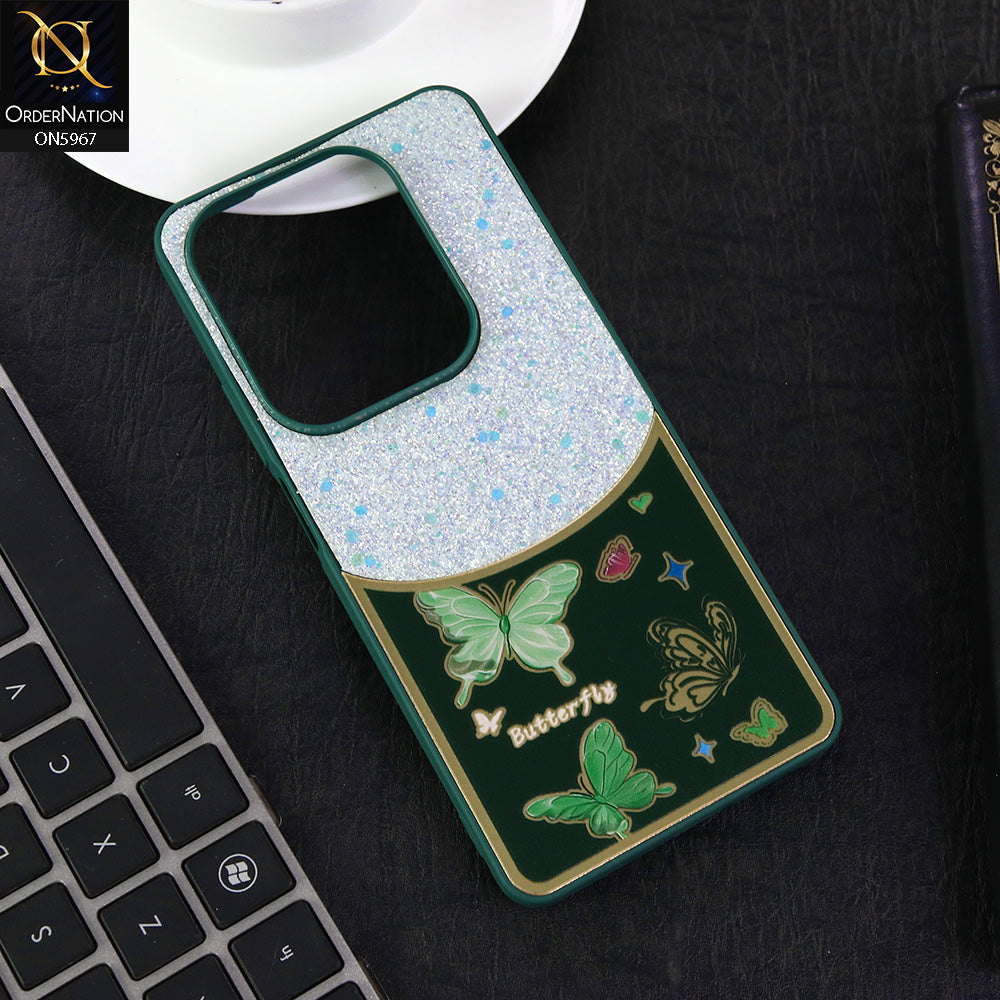 Infinix Hot 40 Cover - Green -  New Trendy Butterfly Moeity Glitter Soft Borders Shiny Case
