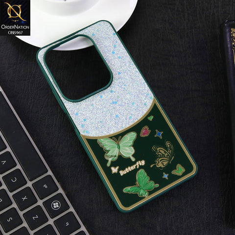 Infinix Hot 40 Cover - Green -  New Trendy Butterfly Moeity Glitter Soft Borders Shiny Case