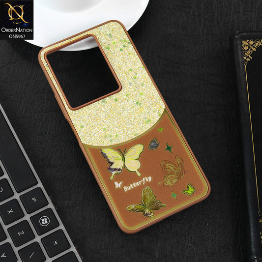 Infinix Note 40 Cover - Brown -  New Trendy Butterfly Moeity Glitter Soft Borders Shiny Case