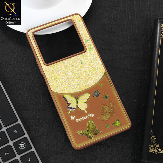 Infinix Note 40 Pro Plus Cover - Brown -  New Trendy Butterfly Moeity Glitter Soft Borders Shiny Case