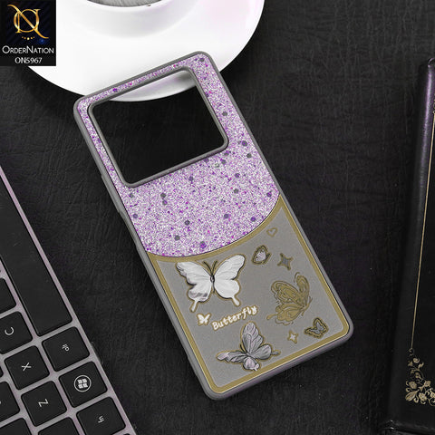 Infinix Note 40 Pro Cover - Gray -  New Trendy Butterfly Moeity Glitter Soft Borders Shiny Case