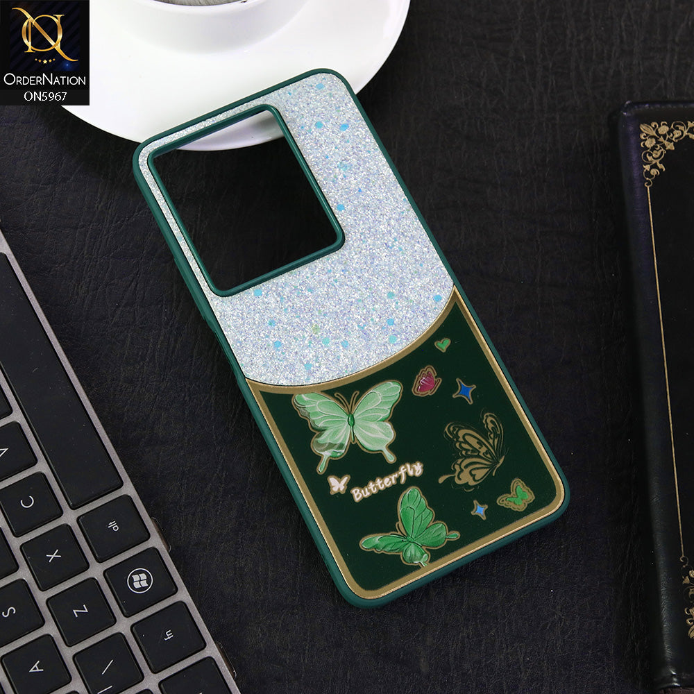 Infinix Note 40 Cover - Green -  New Trendy Butterfly Moeity Glitter Soft Borders Shiny Case