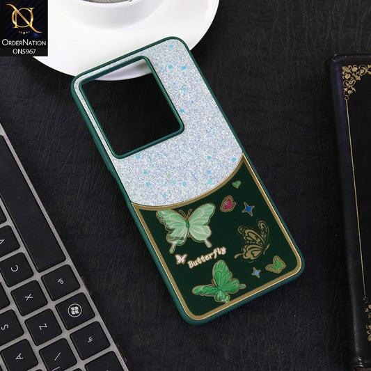 Infinix Note 40 Cover - Green -  New Trendy Butterfly Moeity Glitter Soft Borders Shiny Case