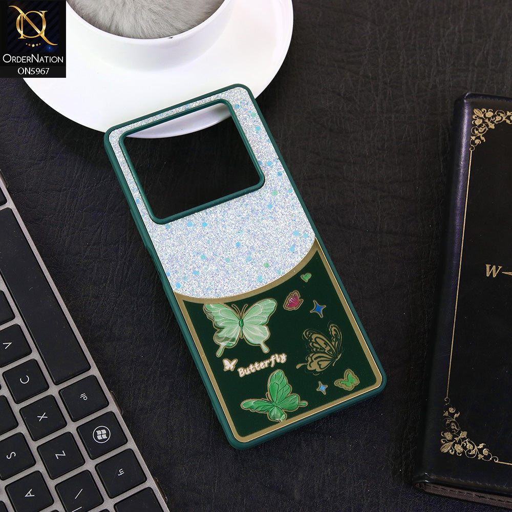 Infinix Note 40 Pro Cover - Green -  New Trendy Butterfly Moeity Glitter Soft Borders Shiny Case