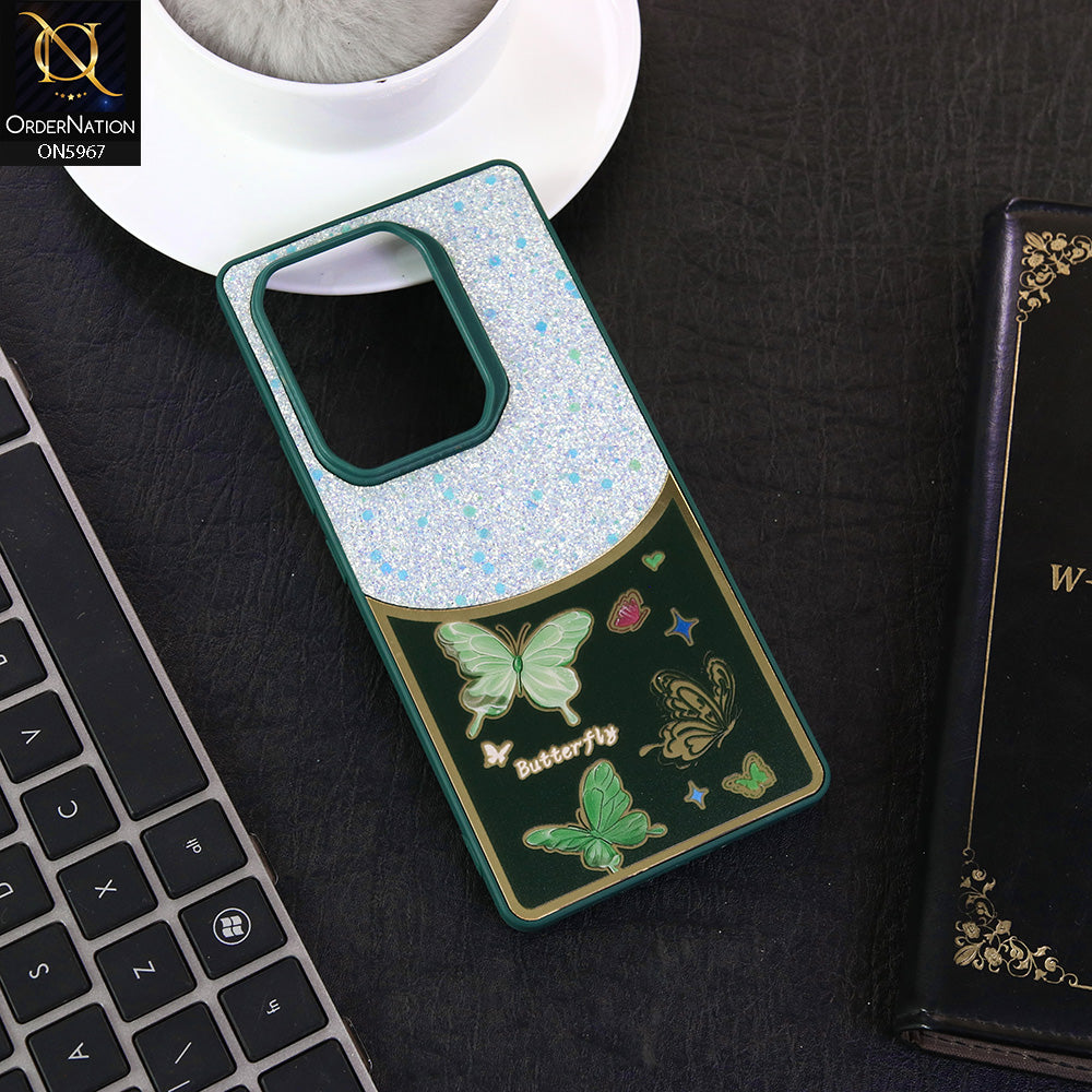 Infinix Note 50 4G Cover - Green -  New Trendy Butterfly Moeity Glitter Soft Borders Shiny Case