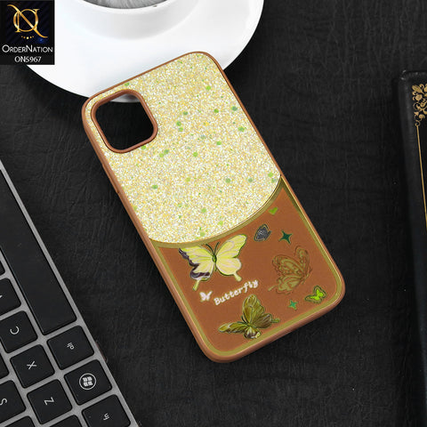 iPhone 11 Cover - Brown -  New Trendy Butterfly Moeity Glitter Soft Borders Shiny Case
