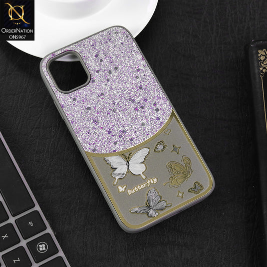 iPhone 11 Cover - Gray -  New Trendy Butterfly Moeity Glitter Soft Borders Shiny Case