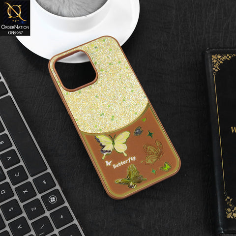 iPhone 16 Pro Max Cover - Brown -  New Trendy Butterfly Moeity Glitter Soft Borders Shiny Case
