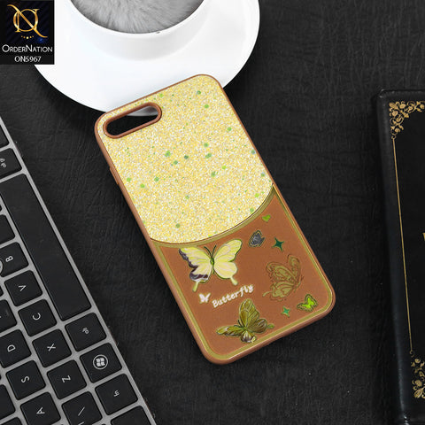 iPhone 8 Plus / 7 Plus Cover - Brown -  New Trendy Butterfly Moeity Glitter Soft Borders Shiny Case