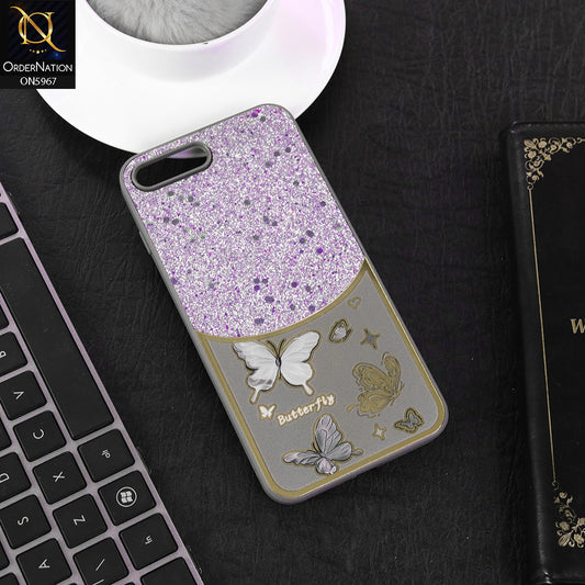 iPhone 8 Plus / 7 Plus Cover - Gray -  New Trendy Butterfly Moeity Glitter Soft Borders Shiny Case