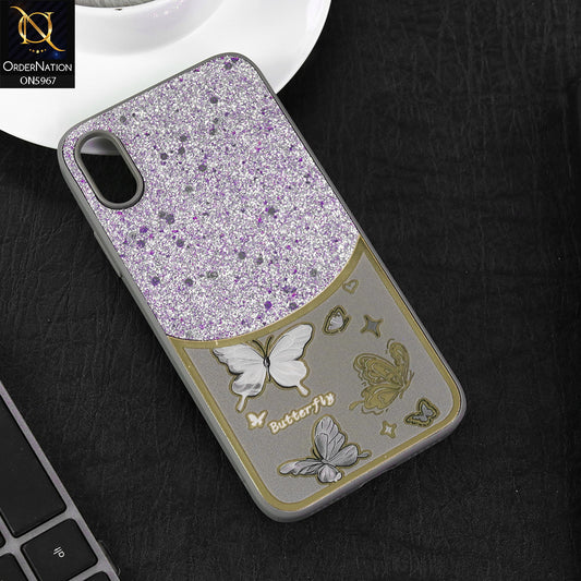 iPhone XS / X Cover - Gray -  New Trendy Butterfly Moeity Glitter Soft Borders Shiny Case