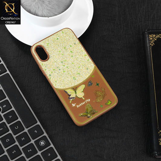 iPhone XR Cover - Brown -  New Trendy Butterfly Moeity Glitter Soft Borders Shiny Case