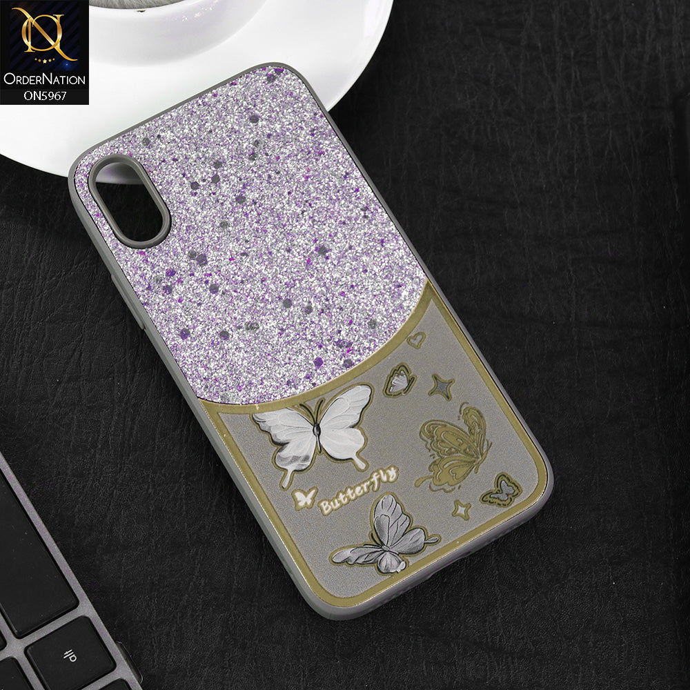 Vivo Y90 Cover - Gray -  New Trendy Butterfly Moeity Glitter Soft Borders Shiny Case
