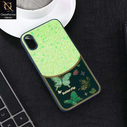 Vivo Y90 Cover - Green -  New Trendy Butterfly Moeity Glitter Soft Borders Shiny Case