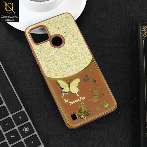 Oppo A35 Cover - Brown -  New Trendy Butterfly Moeity Glitter Soft Borders Shiny Case