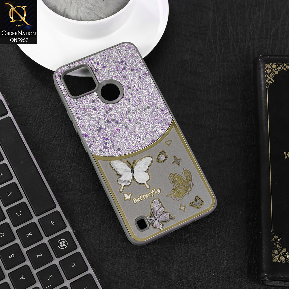 Oppo A15s Cover - Gray -  New Trendy Butterfly Moeity Glitter Soft Borders Shiny Case