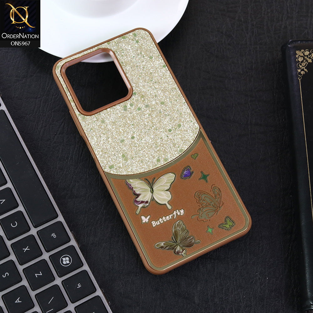 Realme Note 50 Cover - Brown -  New Trendy Butterfly Moeity Glitter Soft Borders Shiny Case